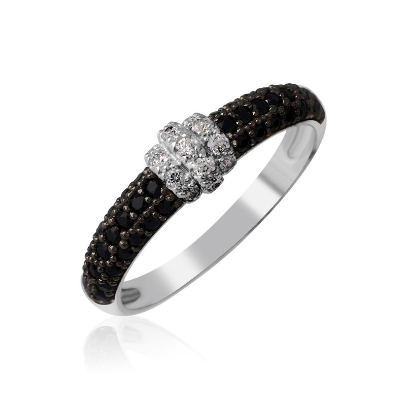 Zlatý dámský prsten DF 3190 z bílého zlata, černé a bílé diamanty 58