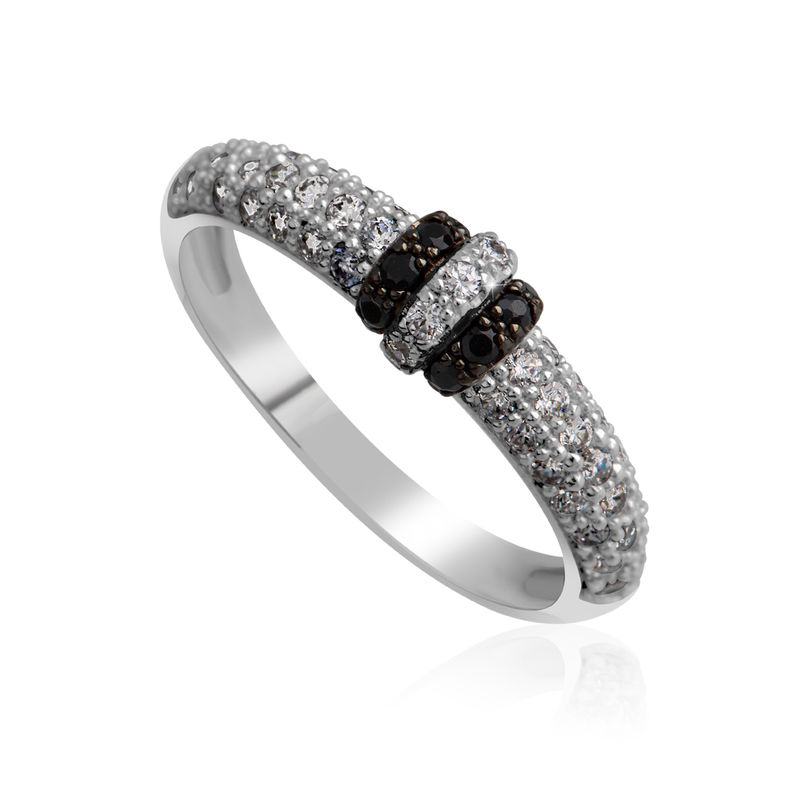 Zlatý dámský prsten DF 3190-1 z bílého zlata, black and white briliants 60