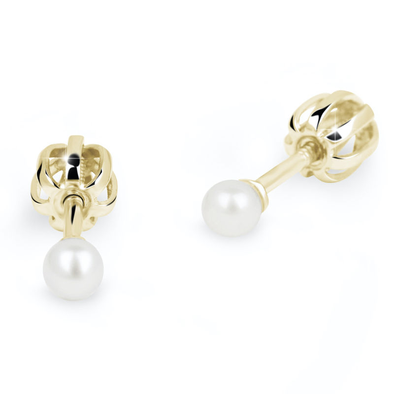 Zlaté dámské náušnice DF 2749-3, sladkovodní perla, žluté zlato