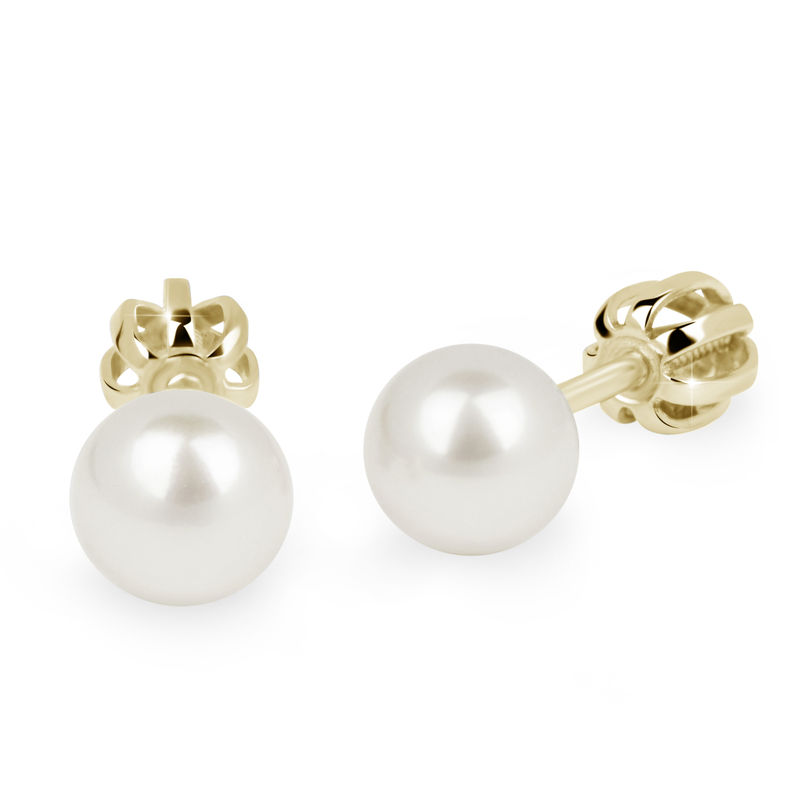Zlaté dámské náušnice DF 2749-6, sladkovodní perla, žluté zlato