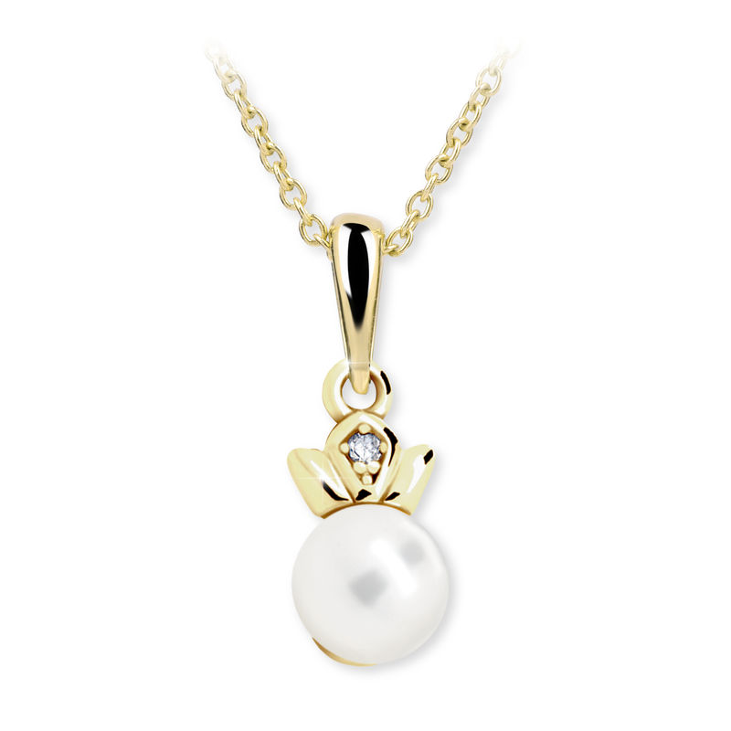 Dětský přívěsek s perlou Danfil C2267 ze žlutého zlata, přírodní sladkovodní perla