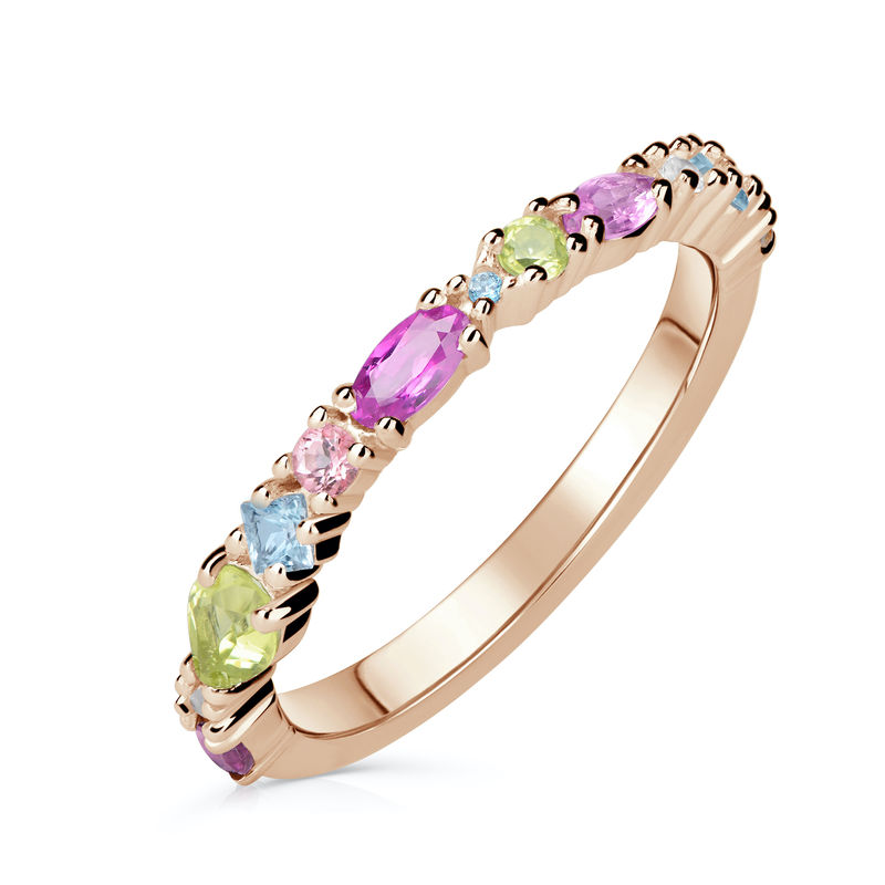 Zlatý dámský prsten DF 4918 z růžového zlata, barevné kameny 57