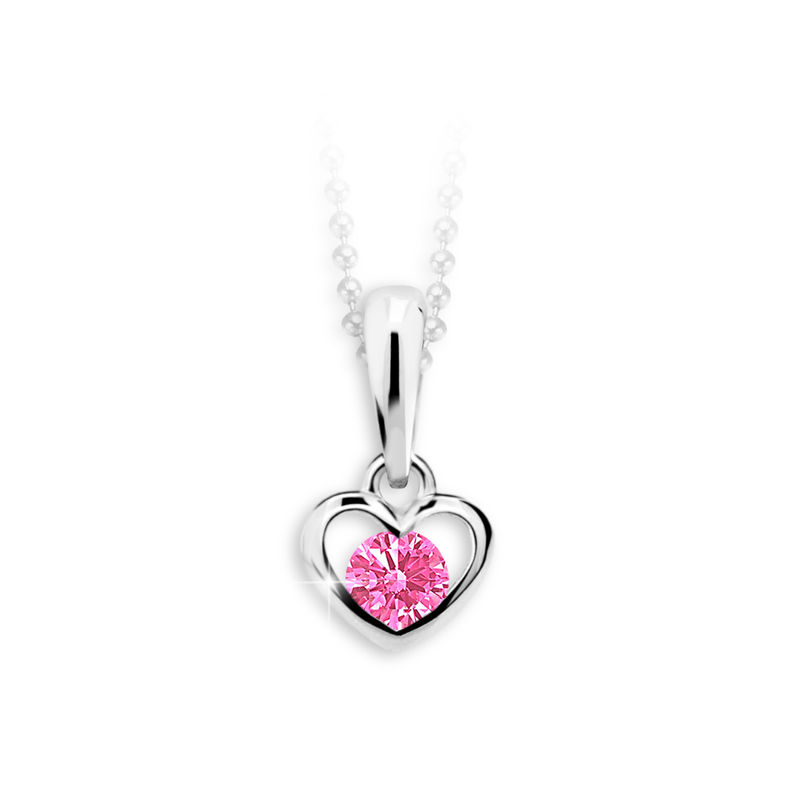 Colgante de corazón infantil Danfil C1943 de oro blanco con piedra de color rosa
