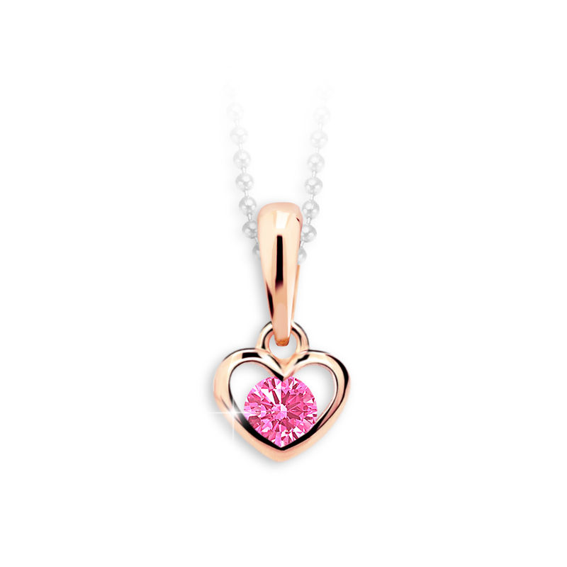Colgante de corazón infantil Danfil C1943 de oro rosa con piedra de color rosa