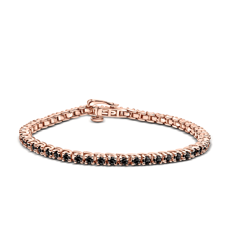 Dámský tenisový náramek DF 2557 z růžového zlata, s černými diamanty, velikost S