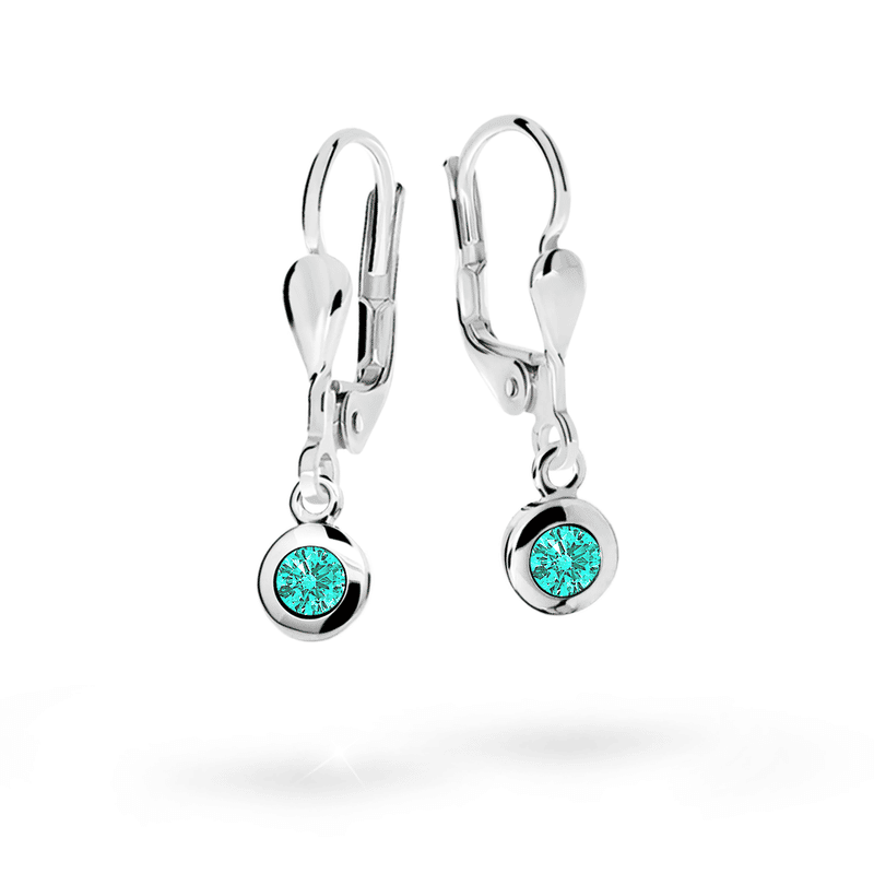 Dětské visací visací náušnice Danfil C1537 z bílého zlata s kamínkem Mint Green, zapínání klapka