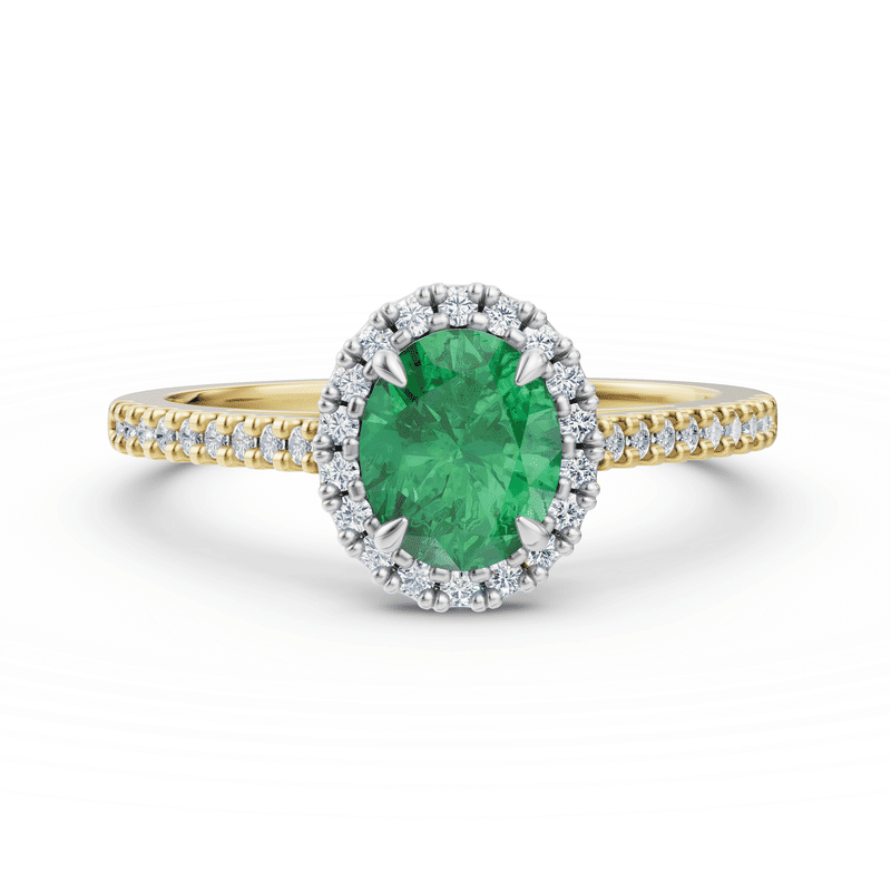 Zlatý dámský prsten DF 5888 v kombinaci žlutého a bílého zlata, smaragd s diamanty 57