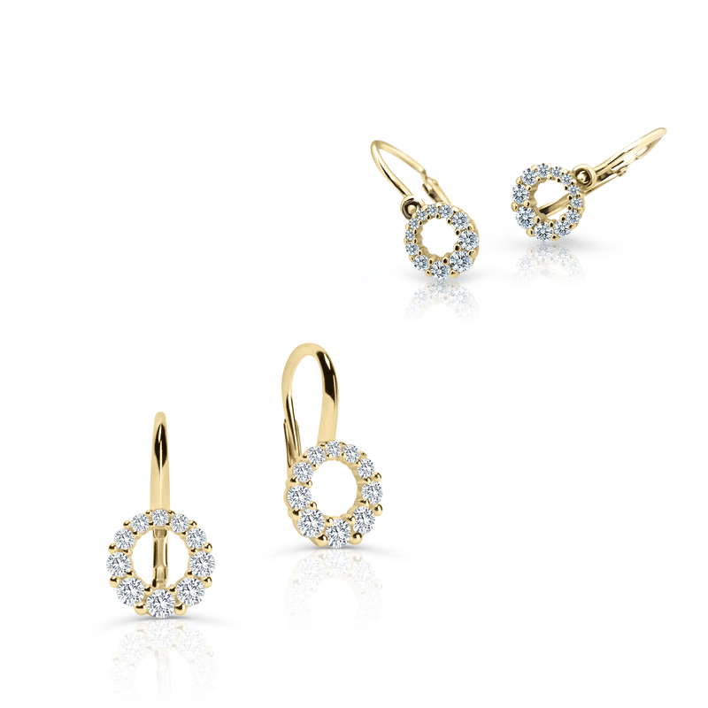 Set dámských a dětských kruhových náušnic Danfil C4265/2154 ze žlutého zlata, kamínky white