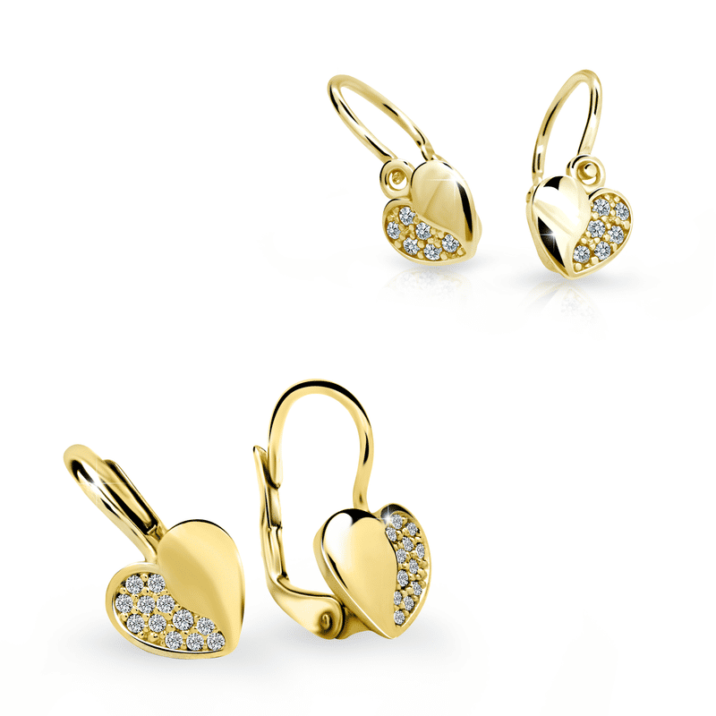 Set dámských a dětských náušnic Danfil C3933/2160 ze žlutého zlata, kamínky white, zapínání klapka/brizura