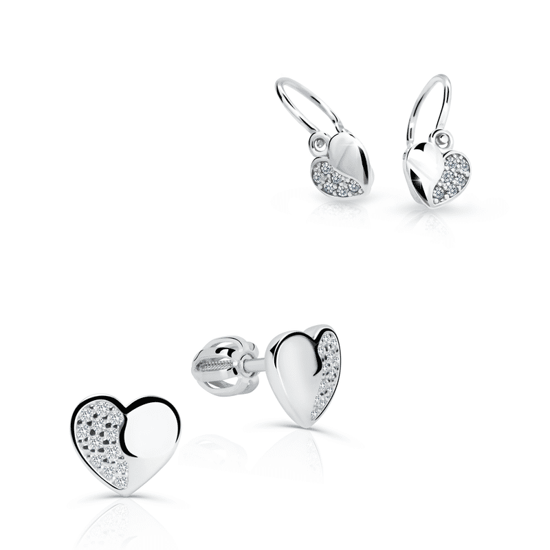 Set dámských a dětských náušnic Danfil C3933/2160 z bílého zlata, kamínky white, zapínání balónek/brizura