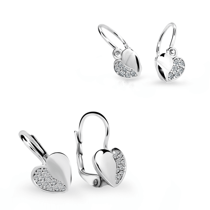 Set dámských a dětských náušnic Danfil C3933/2160 z bílého zlata, kamínky white, zapínání klapka/brizura
