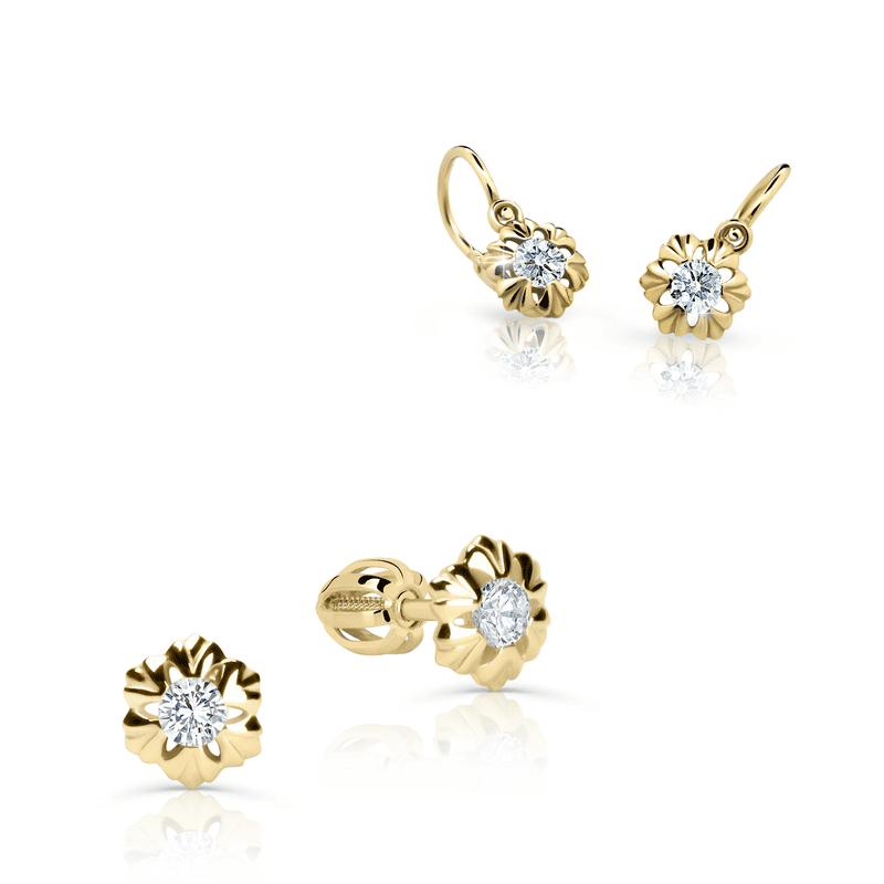 Set dámských a dětských náušnic Danfil C4230/2213 ze žlutého zlata, kamínky white