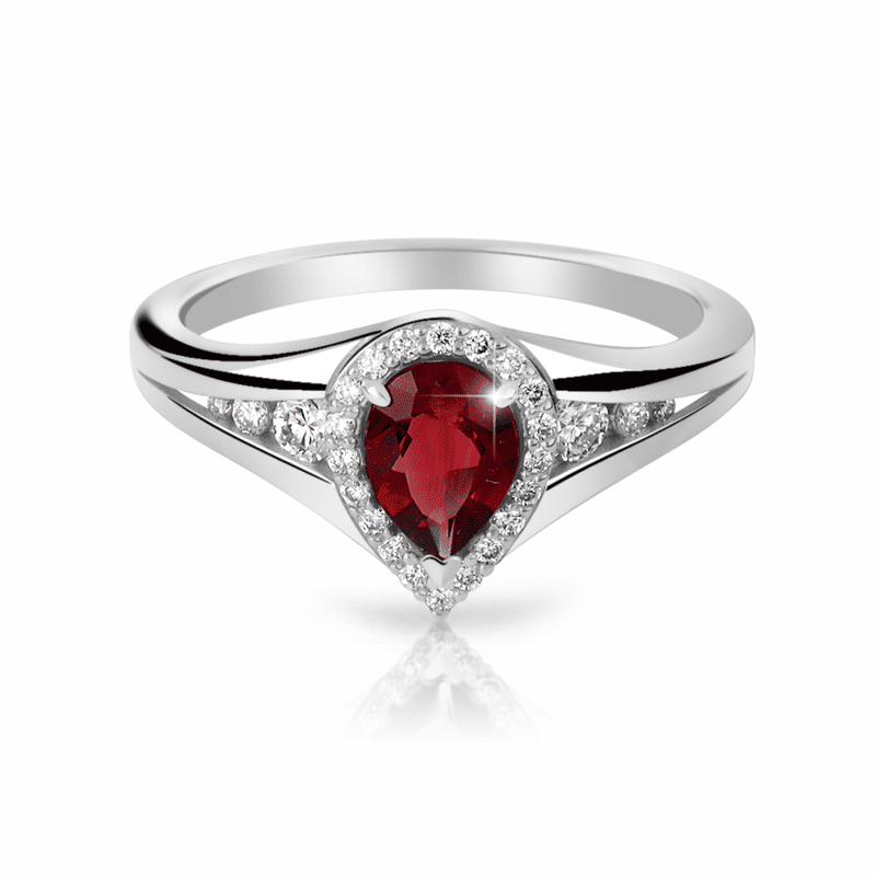 Zlatý dámský prsten DF 3459 z bílého zlata, almandin s diamanty 51