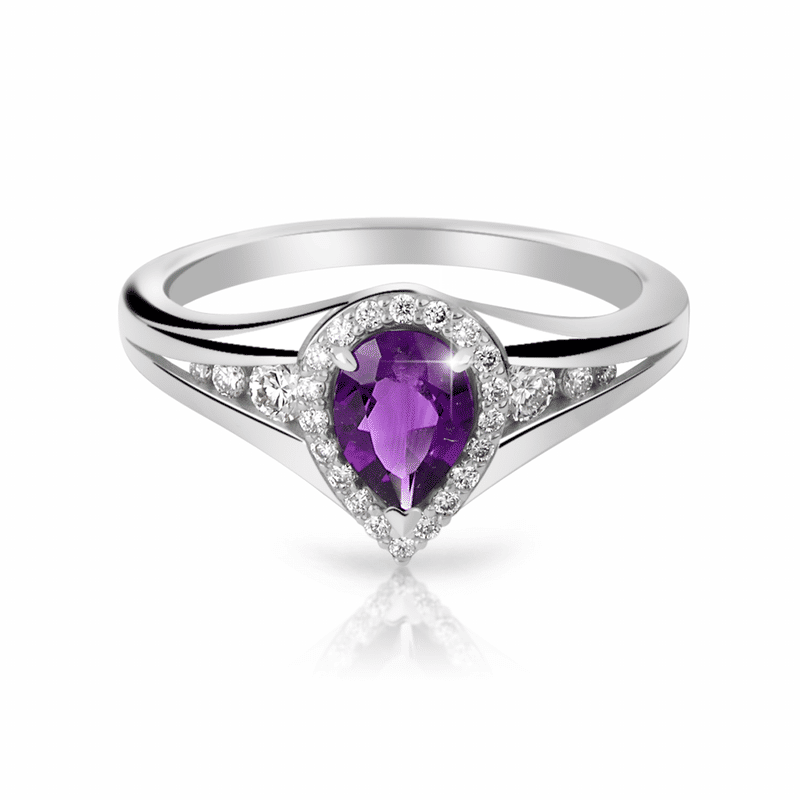 Zlatý dámský prsten DF 3459 z bílého zlata, ametyst s diamanty 53