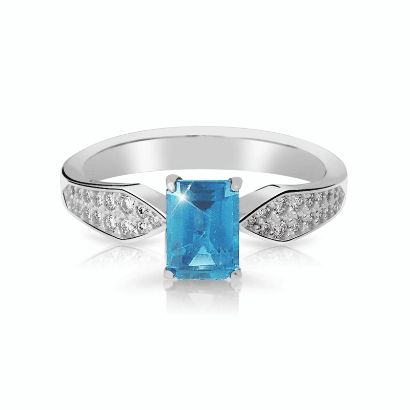 Zlatý dámský prsten DF 3456 z bílého zlata, topaz swiss blue s diamanty 57