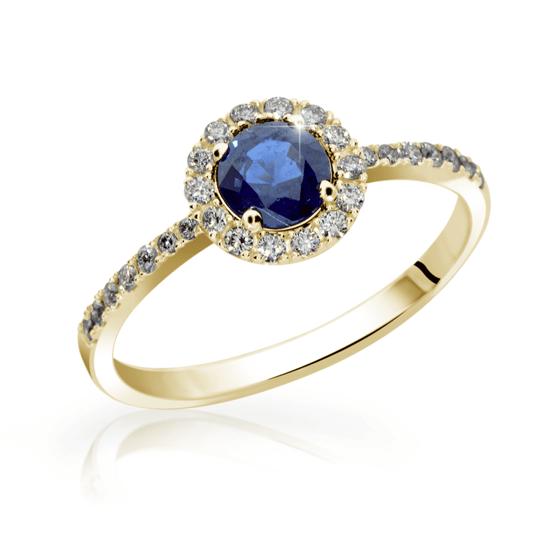 Zlatý zásnubní prsten DF 3098, žluté zlato, safír s diamanty 57