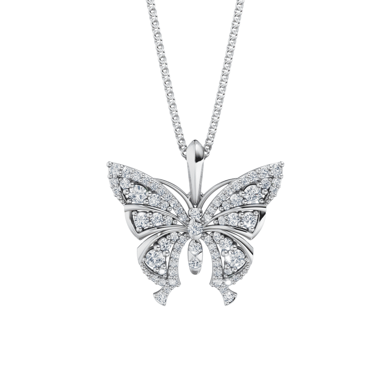 Zlatý přívěsek motýl DF 3386, bílé zlato, s briliantem