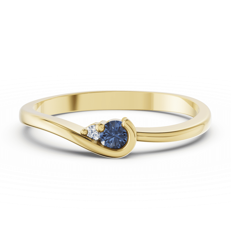 Zlatý dámský prsten DF 2953 ze žlutého zlata, safír s diamanty 56