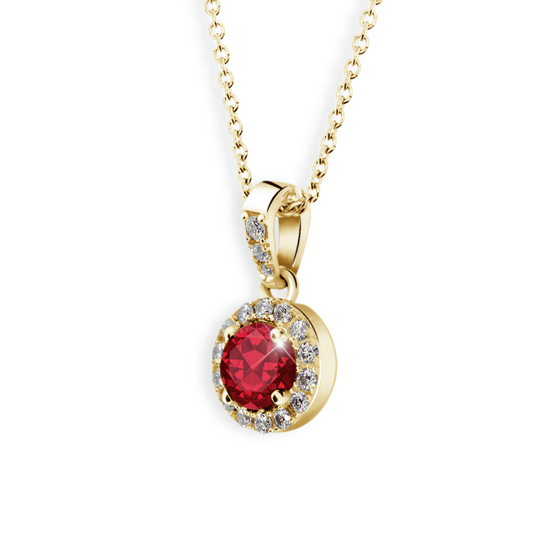 Zlatý dámský přívěsek DF 3099, žluté zlato, rubín s diamanty
