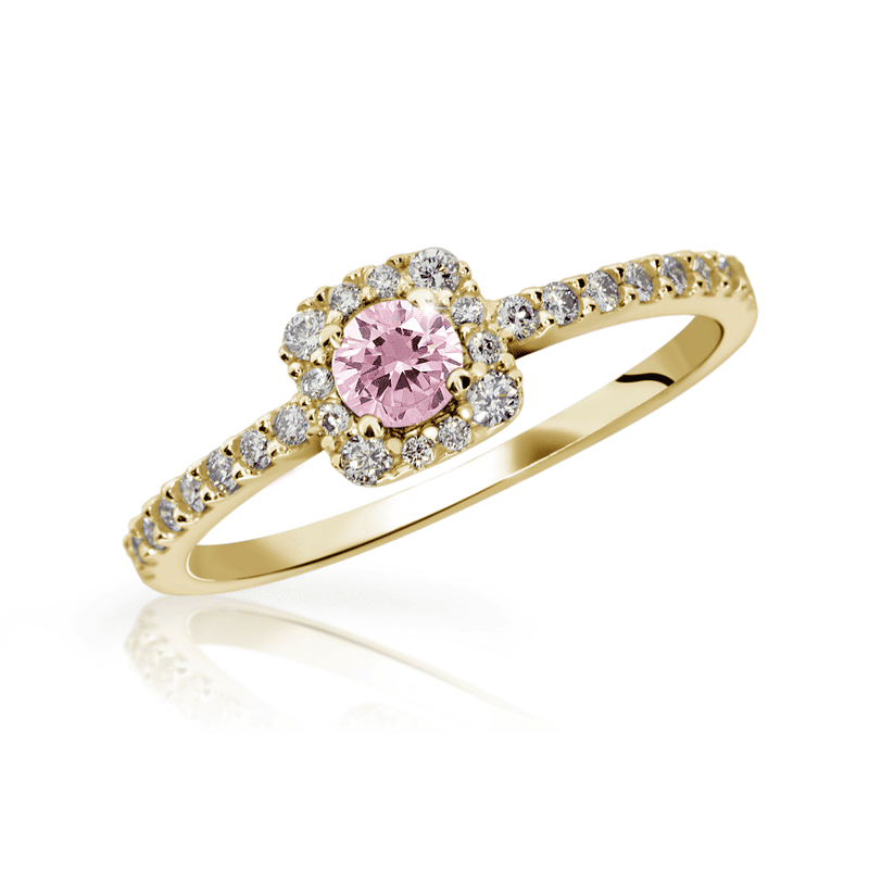 Zlatý zásnubní prsten DF 2800, žluté zlato, růžový safír s diamanty 47