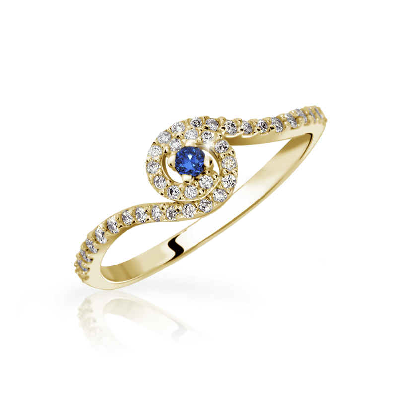 Zlatý zásnubní prsten DF 3052, žluté zlato, safír s diamanty 61