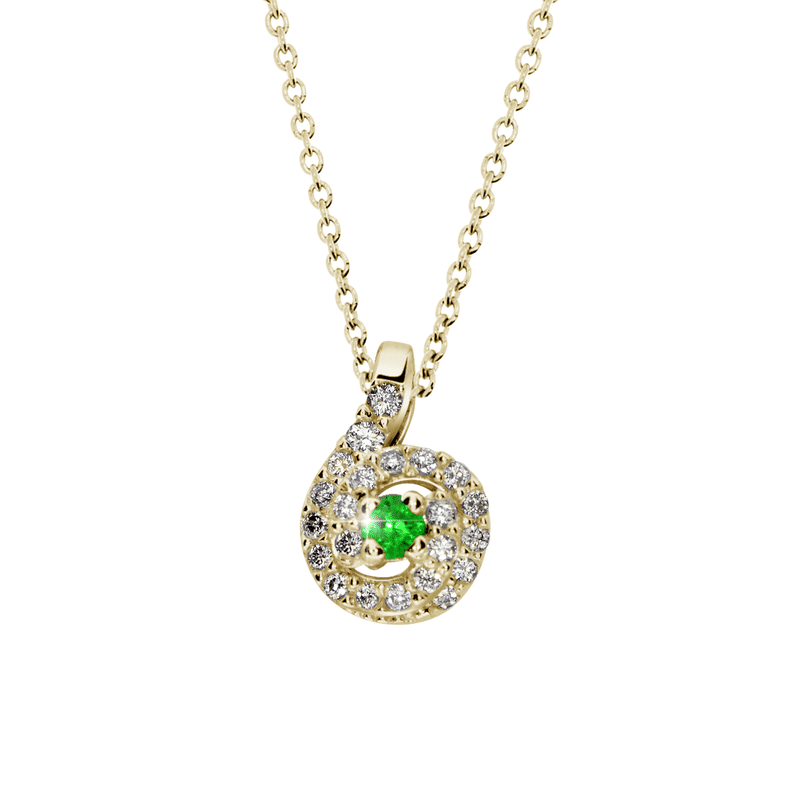 Zlatý dámský přívěsek DF 3157, žluté zlato, smaragd s diamanty