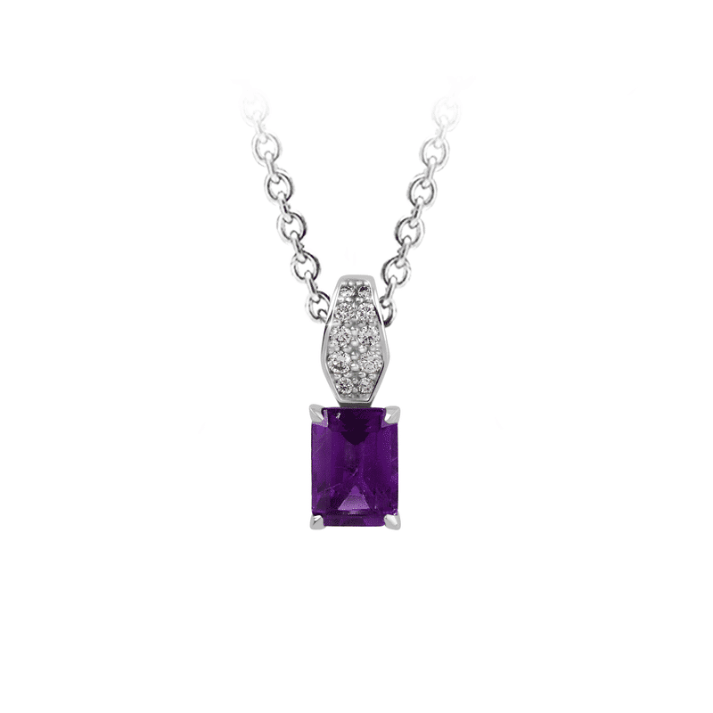 Zlatý dámský přívěsek DF 3457, bílé zlato, ametyst s diamanty