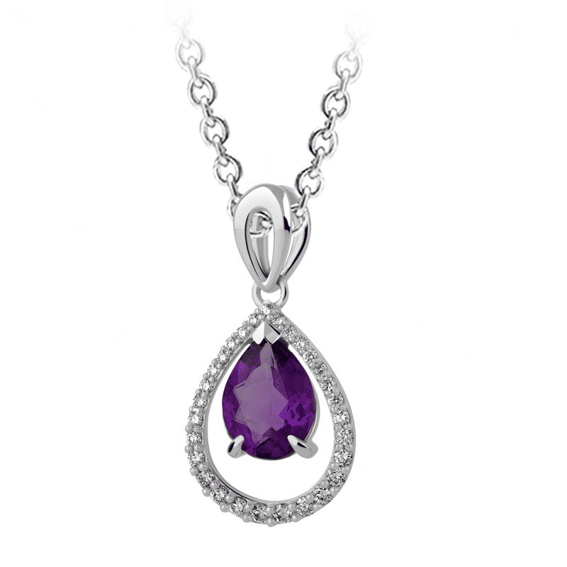 Zlatý dámský přívěsek DF 3458, bílé zlato, ametyst s diamanty
