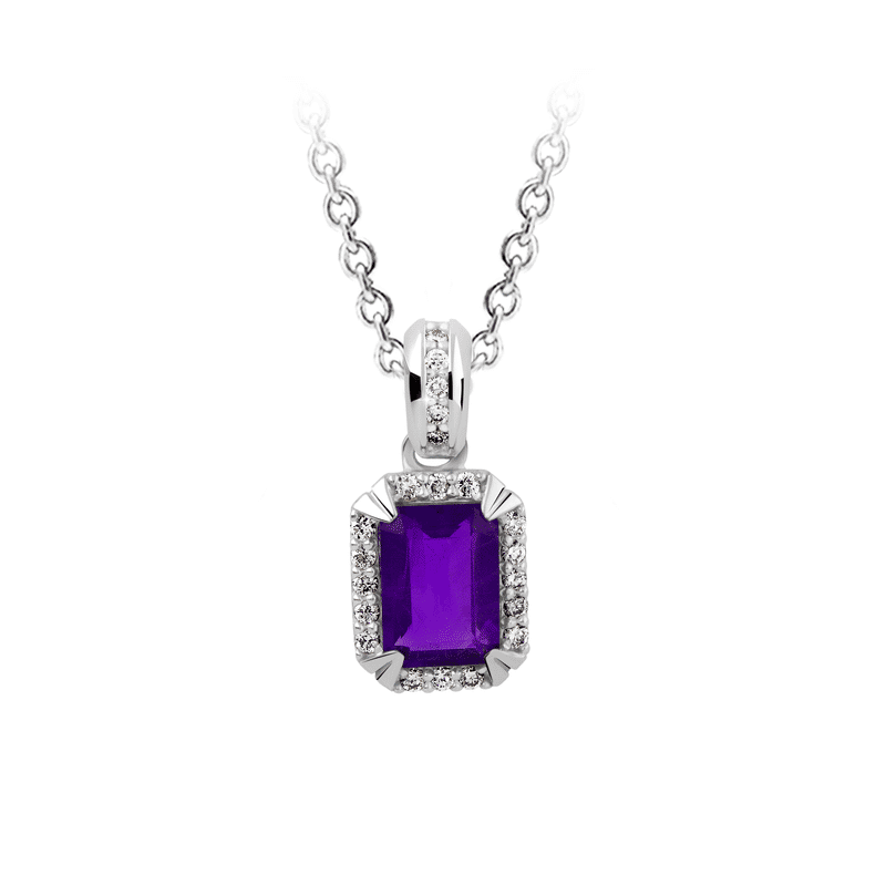 Zlatý dámský přívěsek DF 3465, bílé zlato, ametyst s diamanty