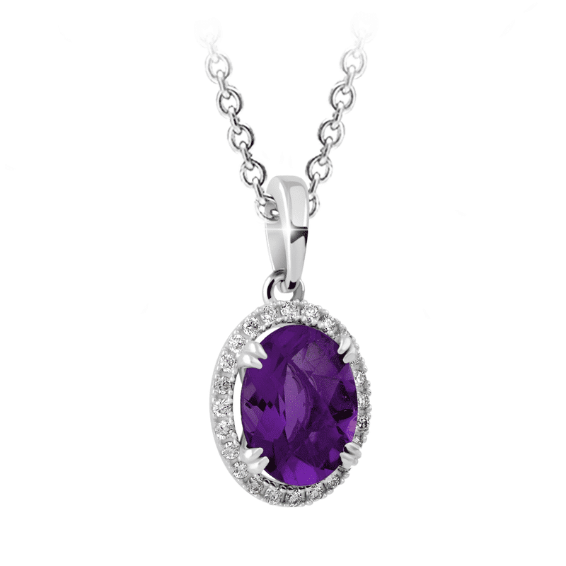 Zlatý dámský přívěsek DF 3366, bílé zlato, ametyst s diamanty