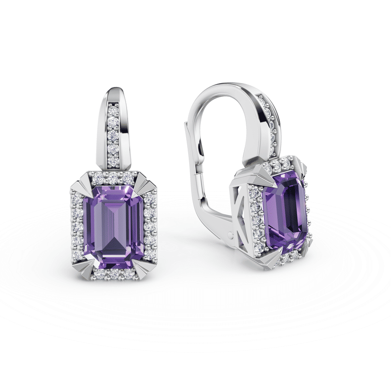 Dámské náušnice DF 3466 z bílého zlata, ametyst s brilianty