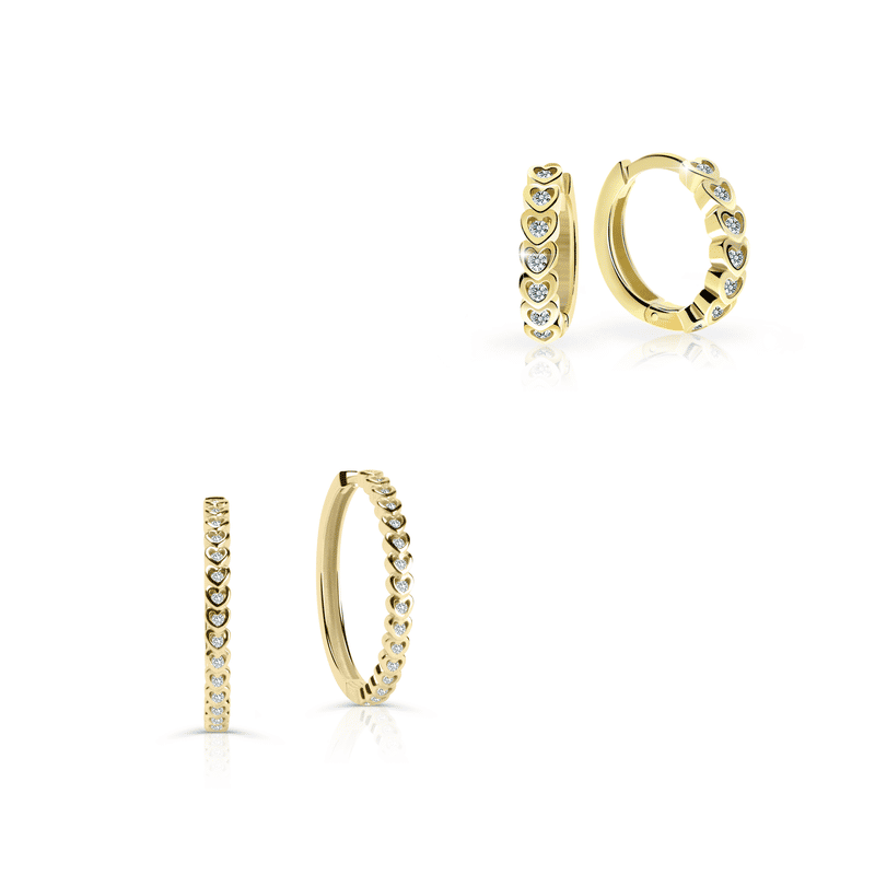 Set dámských a dětských kruhových náušnic Danfil C4986/3341 ze žlutého zlata, kamínky white