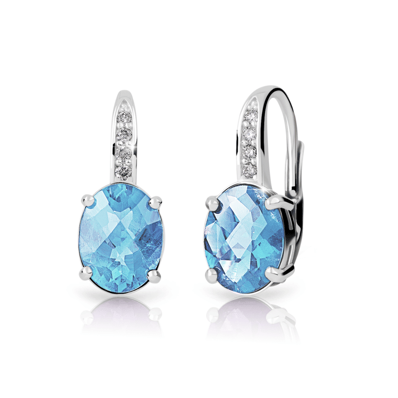 Dámské náušnice DF 3379 z bílého zlata, Topaz a diamanty
