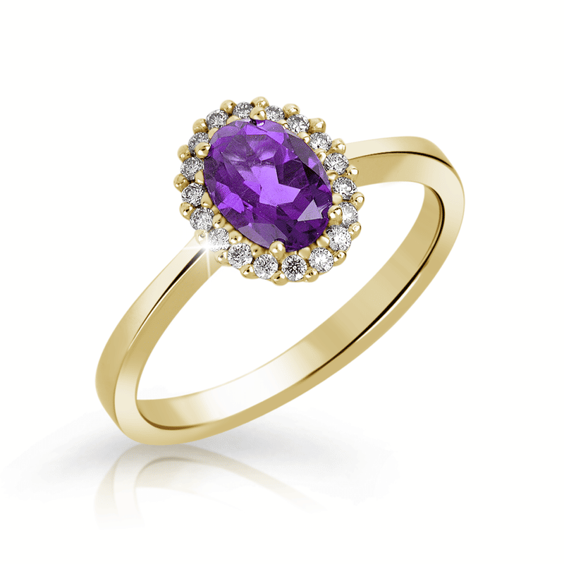Zlatý zásnubní prsten DF 3519, žluté zlato, ametyst, brilianty 54