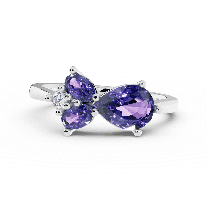 Zlatý dámský prsten DF 4017 z bílého zlata, tanzanity s diamanty 64