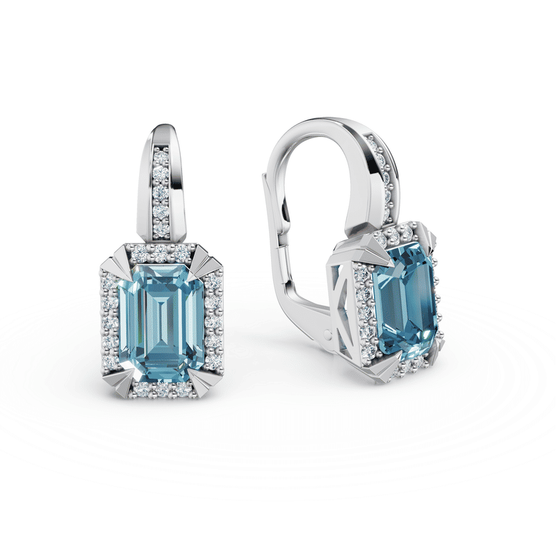 Zlaté dámské náušnice DF 3466, topaz blue s diamanty, bílé zlato