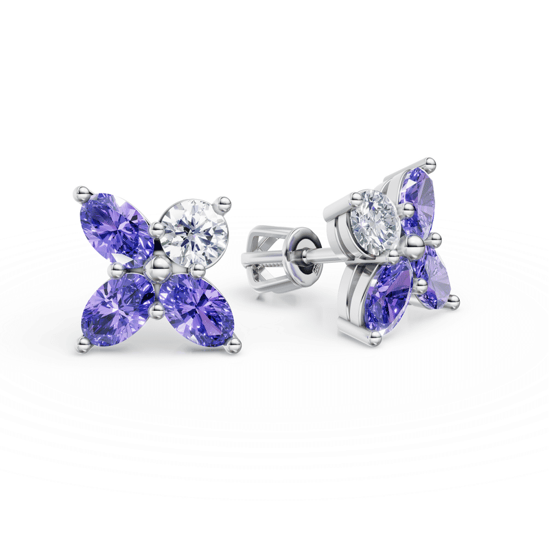 Dámské náušnice DF 4018 z bílého zlata, s tanzanity a brilianty