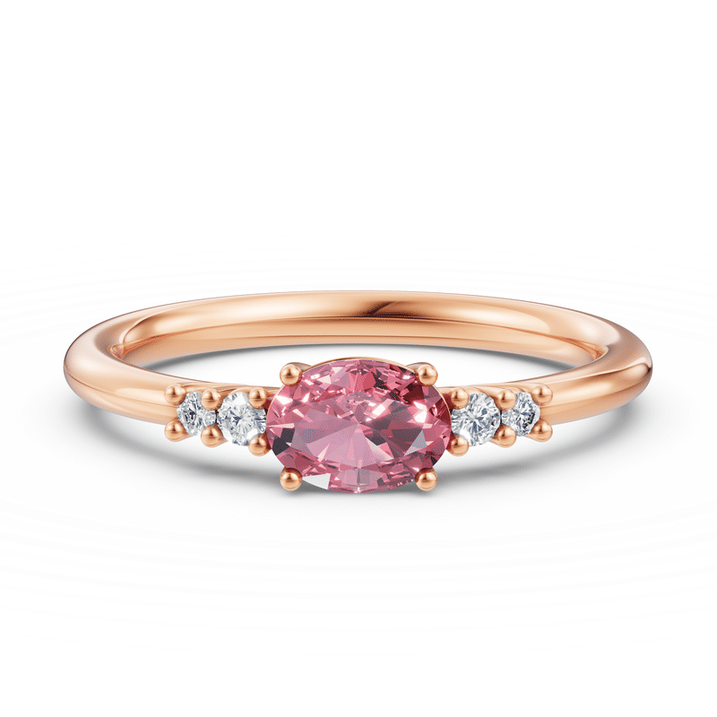Zlatý prsten DF 4015 z růžového zlata, růžový safír s diamanty 50