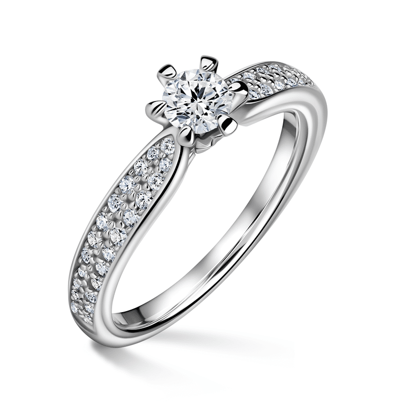 Florence Side Stones | Zásnubní prsten se středovým kamenem 0.25 ct, bílé zlato, s diamanty 55