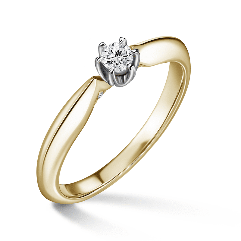 Mira | Zásnubní prsten se středovým kamenem 0.145ct, bílé a žluté zlato, s diamanty 52