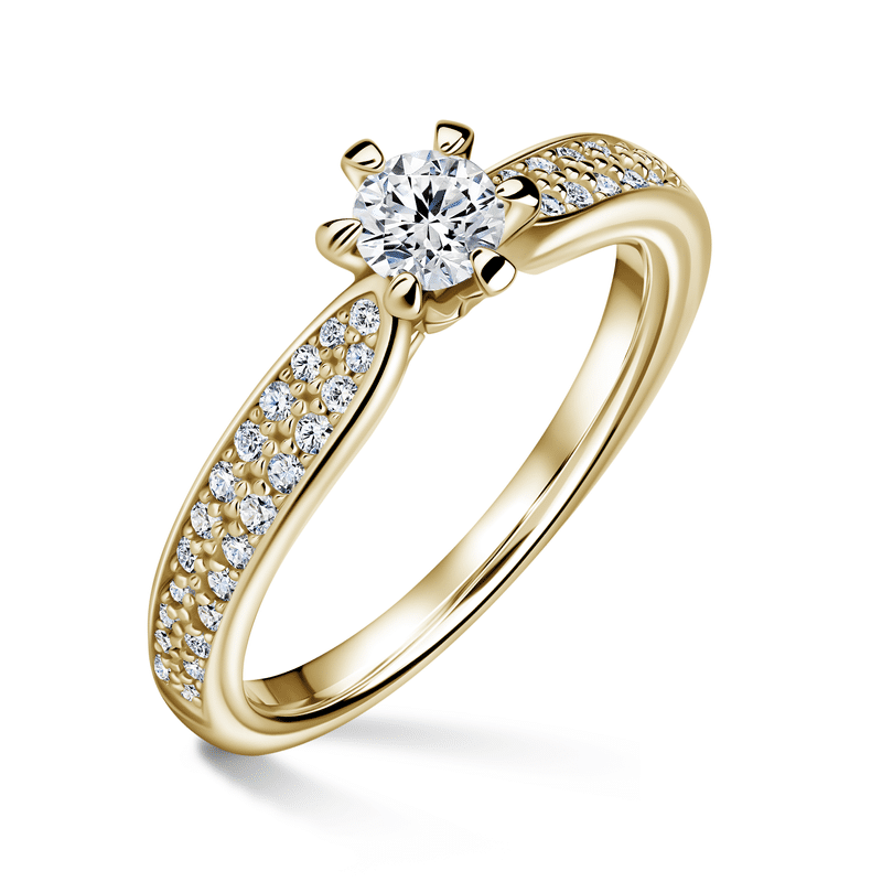 Florence Side Stones | Zásnubní prsten se středovým kamenem 0.25 ct, žluté zlato, s diamanty 48