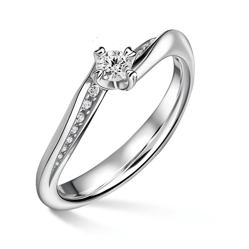 Freya Side Stones | Zásnubní prsten se středovým kamenem 0.145ct, bílé zlato, s diamanty 65