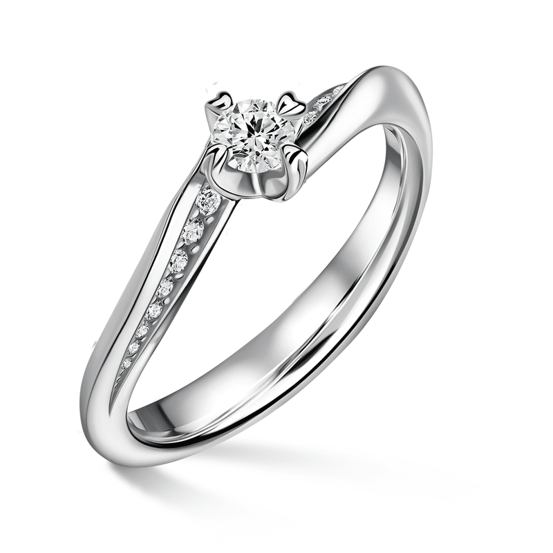 Freya Side Stones | Zásnubní prsten se středovým kamenem 0.180ct, bílé zlato, s diamanty 48