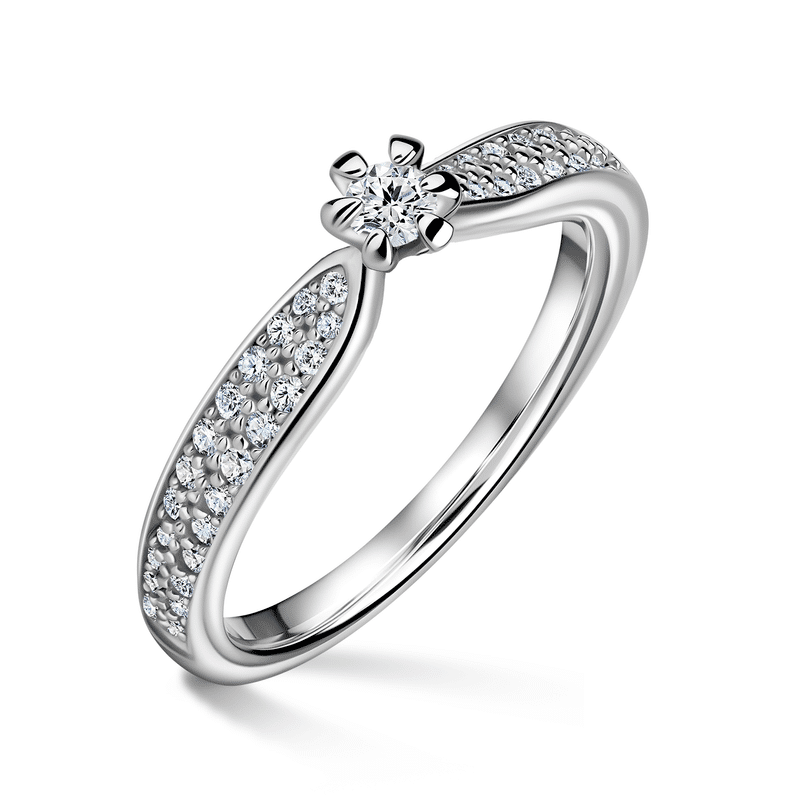 Florence Side Stones | Zásnubní prsten se středovým kamenem 0.085ct, bílé zlato, s diamanty 63