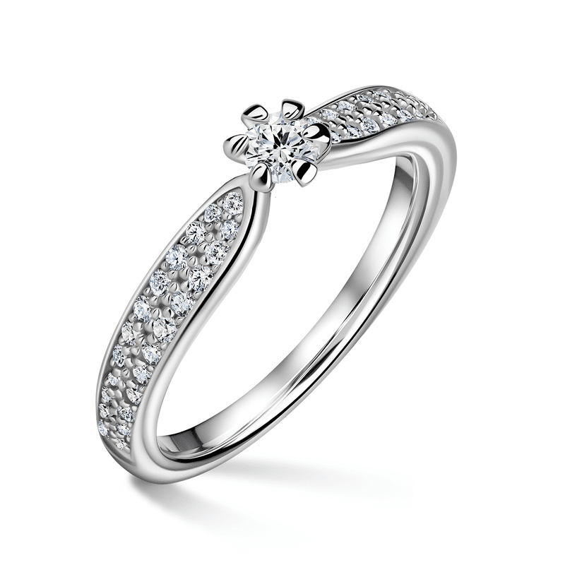 Florence Side Stones | Zásnubní prsten se středovým kamenem 0.145ct, bílé zlato, s diamanty 65