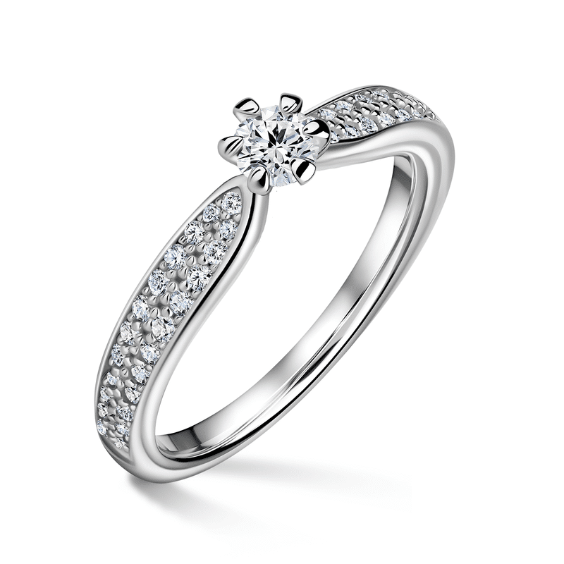 Florence Side Stones | Zásnubní prsten se středovým kamenem 0.180ct, bílé zlato, s diamanty 46