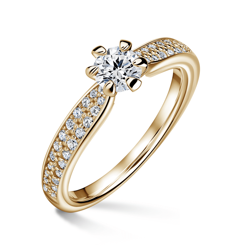 Florence Side Stones | Zásnubní prsten se středovým kamenem 0.400ct, žluté zlato, s diamanty 61