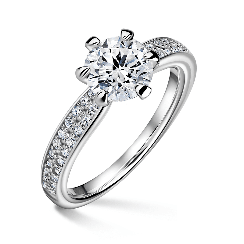 Florence Side Stones | Zásnubní prsten se středovým kamenem 1.000ct, bílé zlato, s diamanty 50