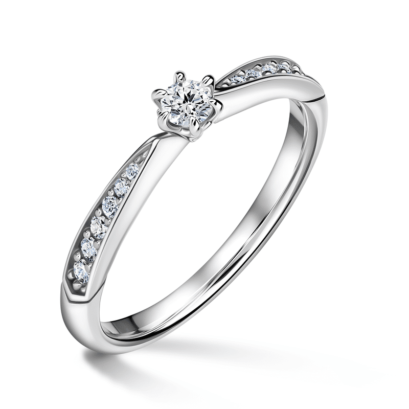 Minerva Side Stones | Zásnubní prsten se středovým kamenem 0.085ct, bílé zlato, s diamanty 54