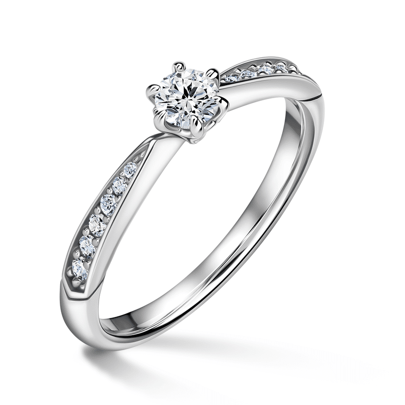 Minerva Side Stones | Zásnubní prsten se středovým kamenem 0.180ct, bílé zlato, s diamanty 58